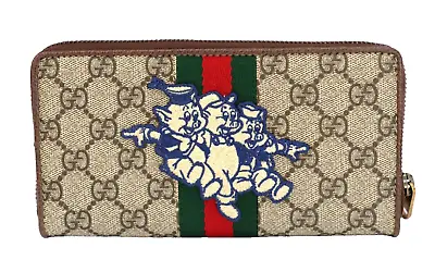 GUCCI Disney GG Supreme Monogram Three Little Pigs Long Ophida Wallet NEW • $386.10