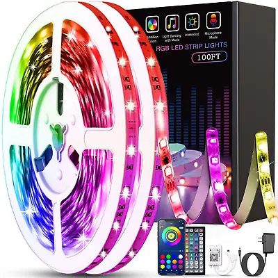 Led Light Strip 100ft Remote Light Music Sync Bluetooth App Control RGB Room • $13.35