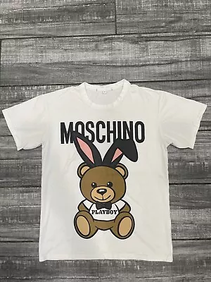 Moschino Shirt Mens White T Shirt Playboy Modern Rare Couture Oversized Size XS • $180