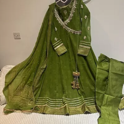 Pakistani Chiffon Maxi ANARKALI 3pc SUIT BOLLYWOOD KAMEEZ Party DRESS M • £30