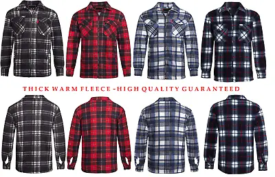 Mens Padded Shirt Fur Lined Lumberjack Flannel Work Jacket Warm Thick Casual Top • £19.95