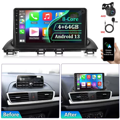 4G+64G For 2013-2017 Mazda 3 Axela Android 13.0 Carplay Car Stereo Radio GPS DSP • $164.99