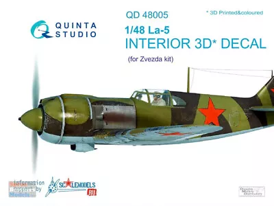 QTSQD48005 1:48 Quinta Studio Interior 3D Decal - La-5 (ZVE Kit) • $17.09