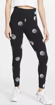 Nike Cotton Blend Leggings Womens Size XS (uk 6) Black Ying Yang Print • £21.29