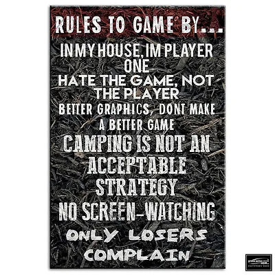 Gaming COD House Rules  Typography BOX FRAMED CANVAS ART Picture HDR 280gsm • £19.99