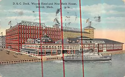 DETROIT Michigan Postcard USA Boating Steamer Wayne Hotel Gardens Bath House • $9.99