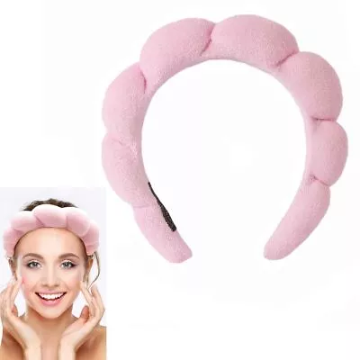 Spa Headband For Women Makeup Skincare Head Band Padded Hair Hoops Sponge Pink • $7.49