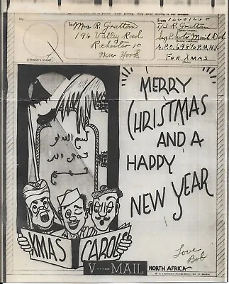 APO 698 To Rochester 1943 Happy Christmas Illustrated V-Mail No Env. (M6234) • $30