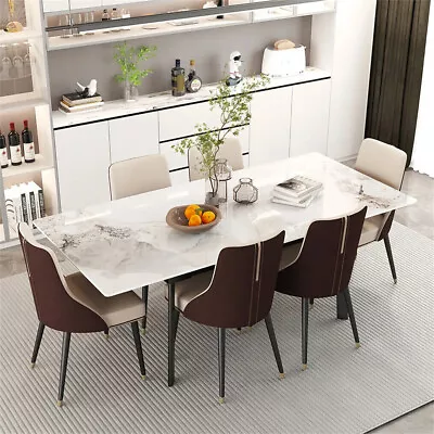 1.8m Stretchable Dining Table Sintered Stone Kitchen Leaf Tables Oval Steel Legs • $719.93