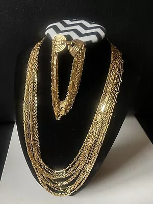 Vintage Sarah Coventry Multi-Strand Gold Chain Necklace & Bracelet Set • $24.95
