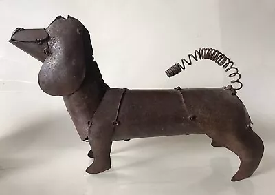 Metal Welded Sculpture Figurine Dog Dachshund 12  Long Bobble Tail • $40