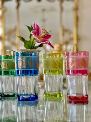$385 • Buy Val Saint Lambert VSL Flora Dance, 4pcs Goblets, Fabulous Decor And Colors