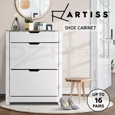 $89.95 • Buy Artiss Shoe Cabinet Shoes Organiser Storage Rack Drawer Shelf 16 Pairs White