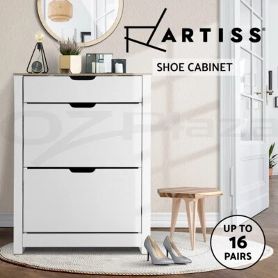 $98.95 • Buy Artiss Shoe Cabinet Shoes Organiser Storage Rack Drawer Shelf 16 Pairs White