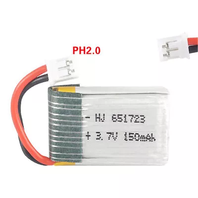 3.7V 150mAh Lipolymer 651723 High Rate Battery PH2.0 Connector For Drone RC H36 • £8.39