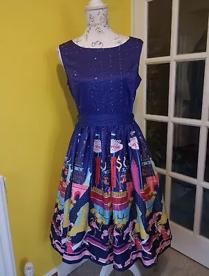 Lindy Bop Audrina Las Vegas Print Swing Dress Size 10-12 • $32.84