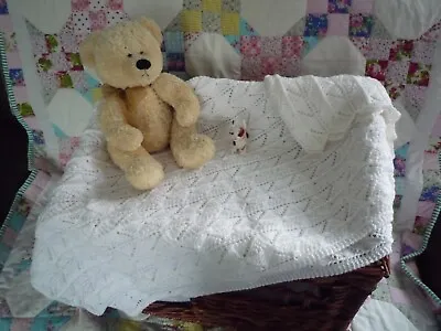 £35 • Buy Hand Knitted Babys White DK Blanket/shawl