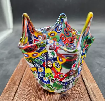 MURANO Venetian Blown Glass Millefiori Handkerchief Vase Vtg. MINT 4 1/2  • $75