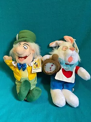 Disney Alice In Wonderland Mad Hatter & White Rabbit W Clock 10  Bean Bag Plush  • $35.99