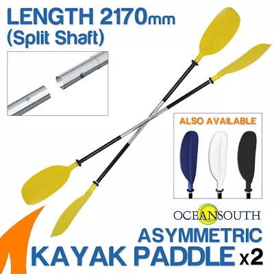 2 X Premium 2.17m Yellow Alloy Asymmetric Kayak Paddles(Split Shaft) • $44.99