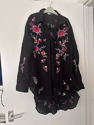 Zara Womens Black Flowers Embroidered Shirt - Size M • £12