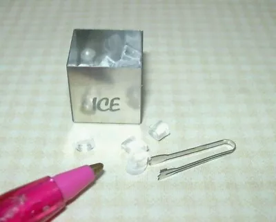 Miniature Stainless Steel Ice Box W/Tongs Loose Ice Cubes: DOLLHOUSE 1:12 • $7.98