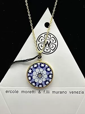 Gold-Plated Silver - Authentic Murano 25mm Millefiori Pendant Necklace - MI 33 • $25.99