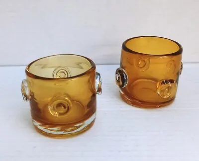 Vietri Amber Festival Hand Blown Art Glass Set Of 2 Shot Candle Holder • $23.92