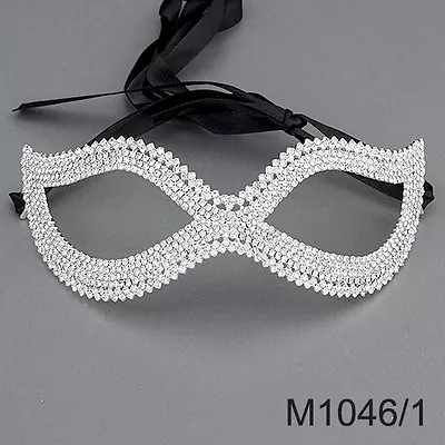 Rhinestones Masquerade Mardi Gras Party Elegant Beautiful Mask With Black Ribbon • $19.99