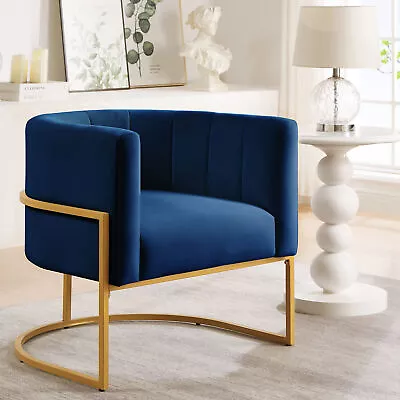 Upholstered Velvet Living Room Chairs With Golden Metal Stand Curve Backrest • $214.61