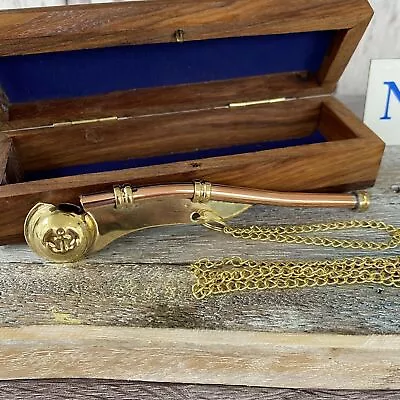 $32.91 • Buy Maritime Brass/Copper Nautical Boatswain Whistle~Bosun Call Pipe With Wood Box