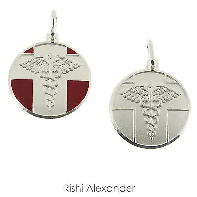 925 Sterling Silver Round Medical ID Pendant Italian Made • $17.99