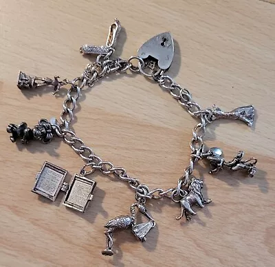 Vintage Silver Charm Bracelet With 8 Charms Mickey Mouse And Minnie Mouse • £50