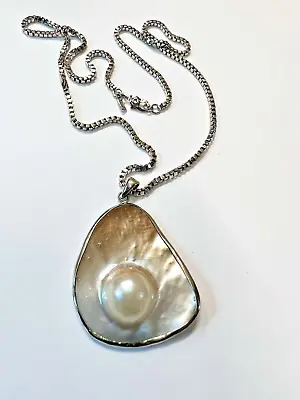 925 Silver South Pacific Mabe Blister Pearl Shell Sterling Pendant 1 1/2  • $40