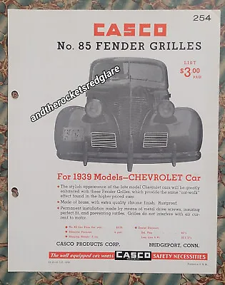 Original 1939 Dealer Catalog Insert CASCO Accessory Fender Grills Chevy Vtg Auto • $39.99