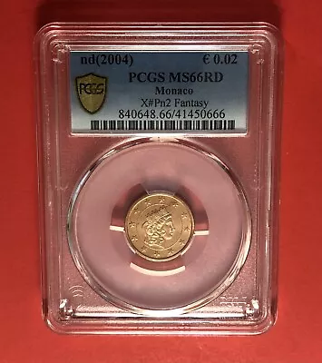 2004-monaco- Outstanding 2 Euro Cent Coin Certified By Pcgs Ms66 Rd. • $59