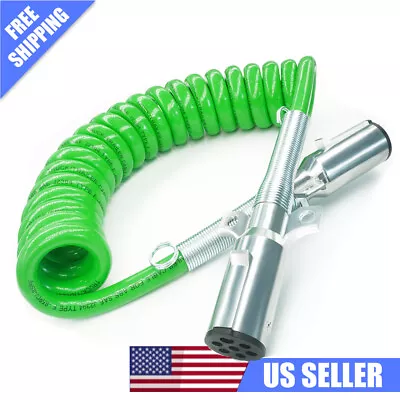 7 Way ABS 15  15FT Trailer Coiled Cord Green Electric Power Cable Cord EL27715 • $52.08