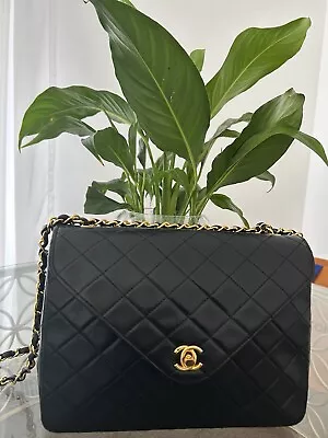 Rare CHANEL Black Shoulder Bag Matelasse Coco Mark Lambskin Black Gold Hardware • $4500.33