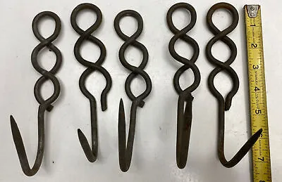 LOT Of 5 VINTAGE MEAT HOOKS HAND FORGED WROUGHT IRON BUTCHER Needs Repairs￼ • $27.50