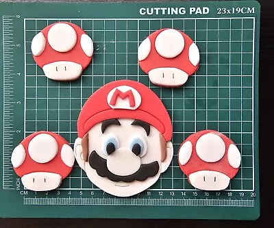 Edible Mario  And Mushroom Cake Topper. Fondant Super Mario Birthday Cake  • £6