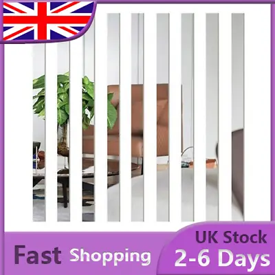 5Pcs Acrylic Slivery Mirror Strips Self-adhesive Strips Tile Wall Stickers Decor • £3.39