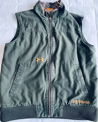 Under Armour Green Canvas Hunting Vest Quilted Insulated Activewear Camo Large • $35.54