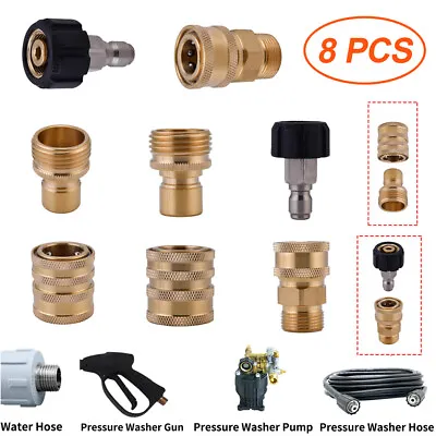 8pcs Pressure Washer Adapter Set Quick Connect For M22 3/8  Hose Washer Gun 1/2  • $20.89
