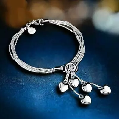 Elegant 925 Sterling Silver New Fashion Jewelry Charm Heart Shape 8  Bracelet • $15.74