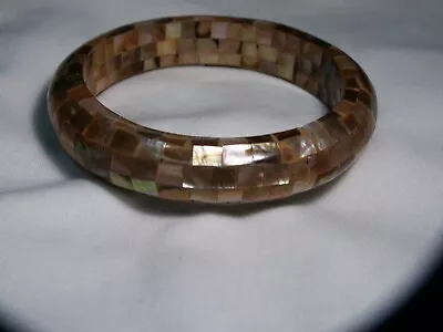 5/8  Wide Brown Tones Mosaic Abalone Bangle Bracelet... • $12.97