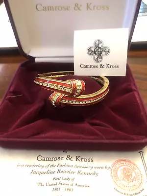 JBK Hinged Bangle Bracelet Jacqueline Kennedy By Camrose & Kross Gold Red Enamel • £60.81