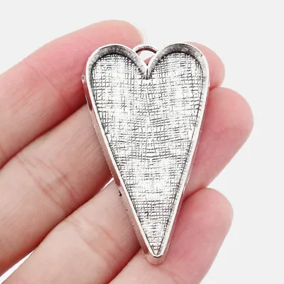 £4.31 • Buy 5 X Antique Silver Heart Pendant Trays Blanks Bezel Cameo Cabochon Base Settings