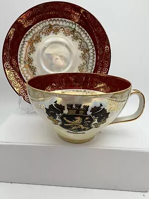 Bavaria Teacup Saucer GVD Heidelberg Melitta Porcelain Iridescent Vintage Chip • $11