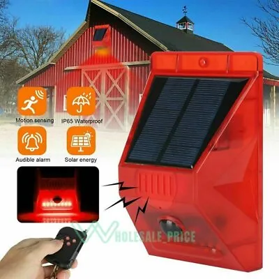 Outdoor Solar Motion Sensor Alarm With Remote Control 129Db Sound Light Alarms • $24.09