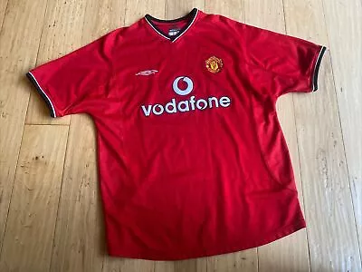 VTG Umbro Manchester United Home Kit Soccer Jersey Vodafone Sz Large 2000-2002 • $59.99